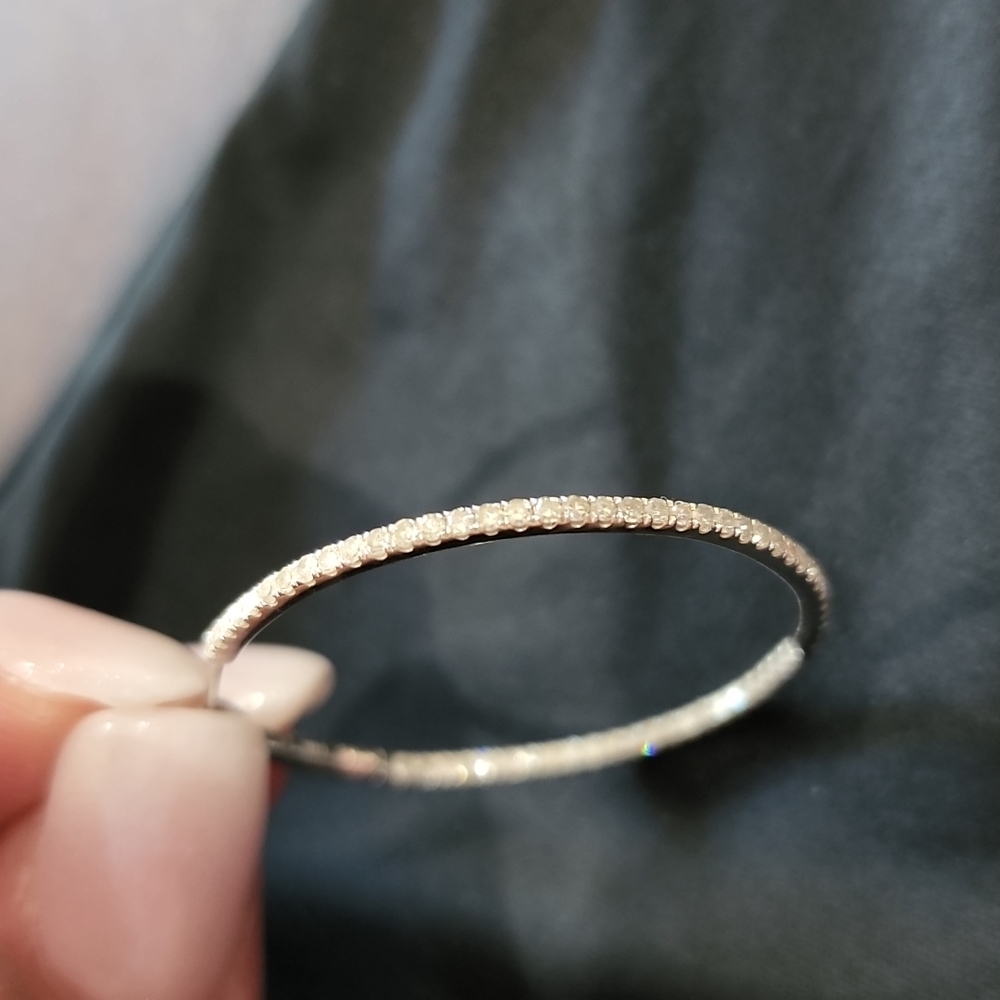 14k White Gold Inside Out Diamond Hoop Earring - Picture 2 of 5